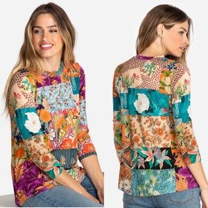 Johnny Was Multicolor Patchwork Long Sleeve Tee